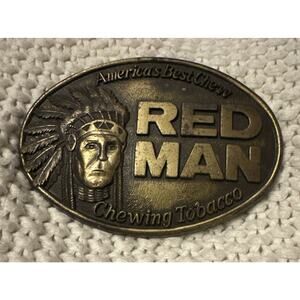 Vintage 1988 Red Man Chewing Tobacco Western Cowboy Belt Buckle Pinkerton